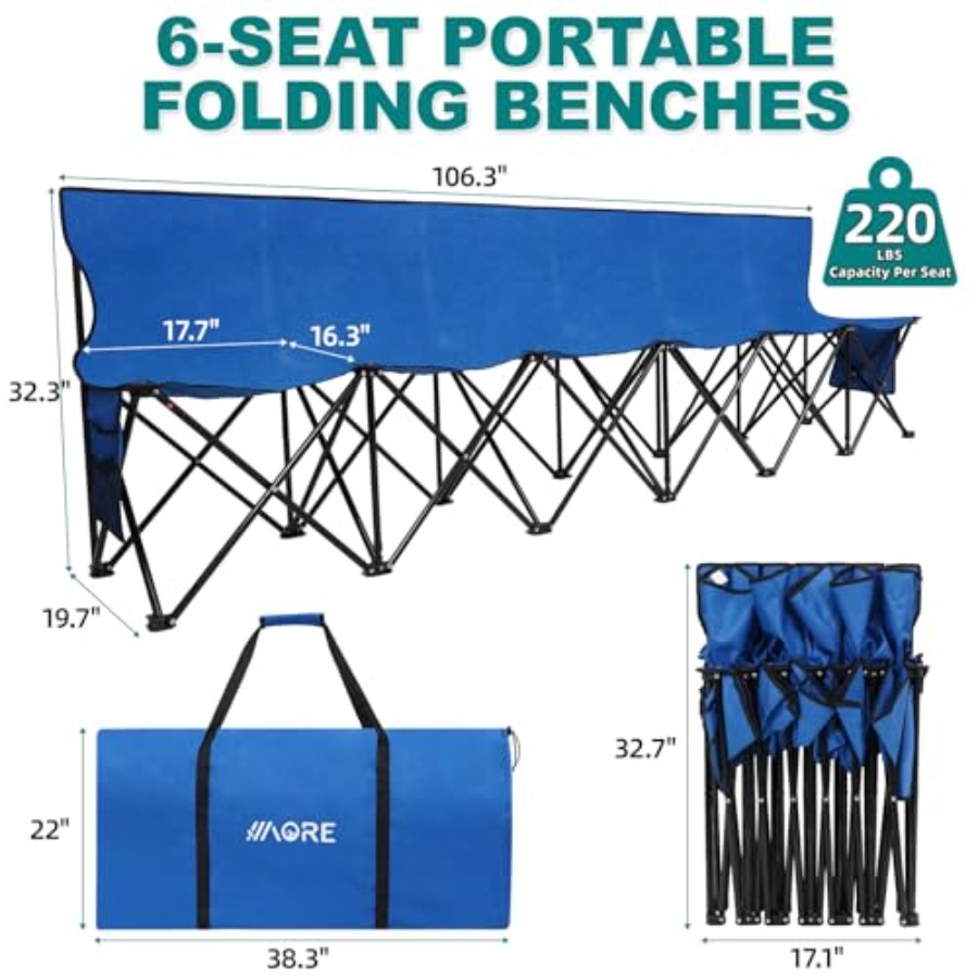Portable Folding Bench 6 Seats - Outdoor Sport Bench 评论和价格